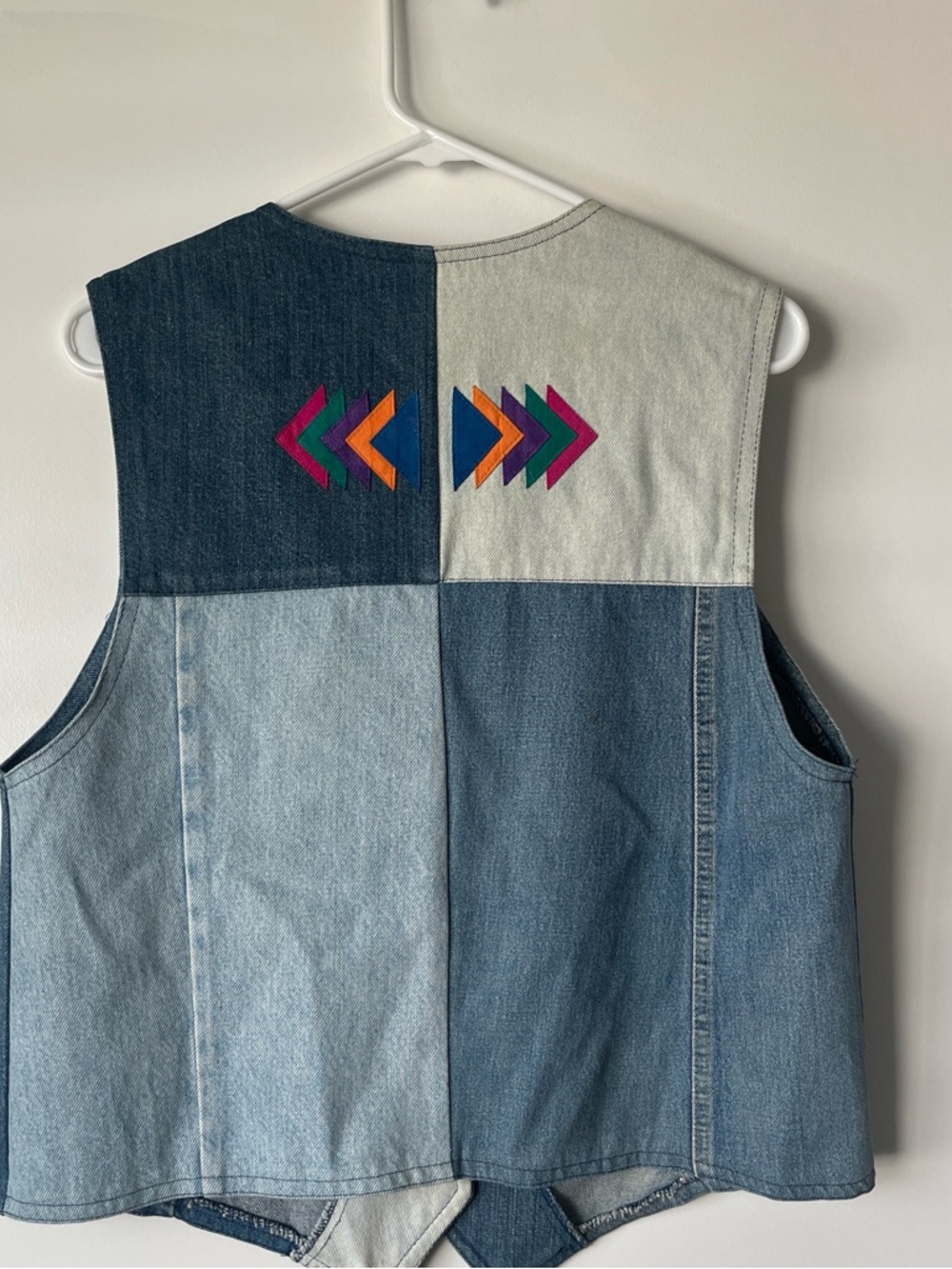 Vintage Denim Vest with Colorful Geometric Inlays - Picture 4 of 5